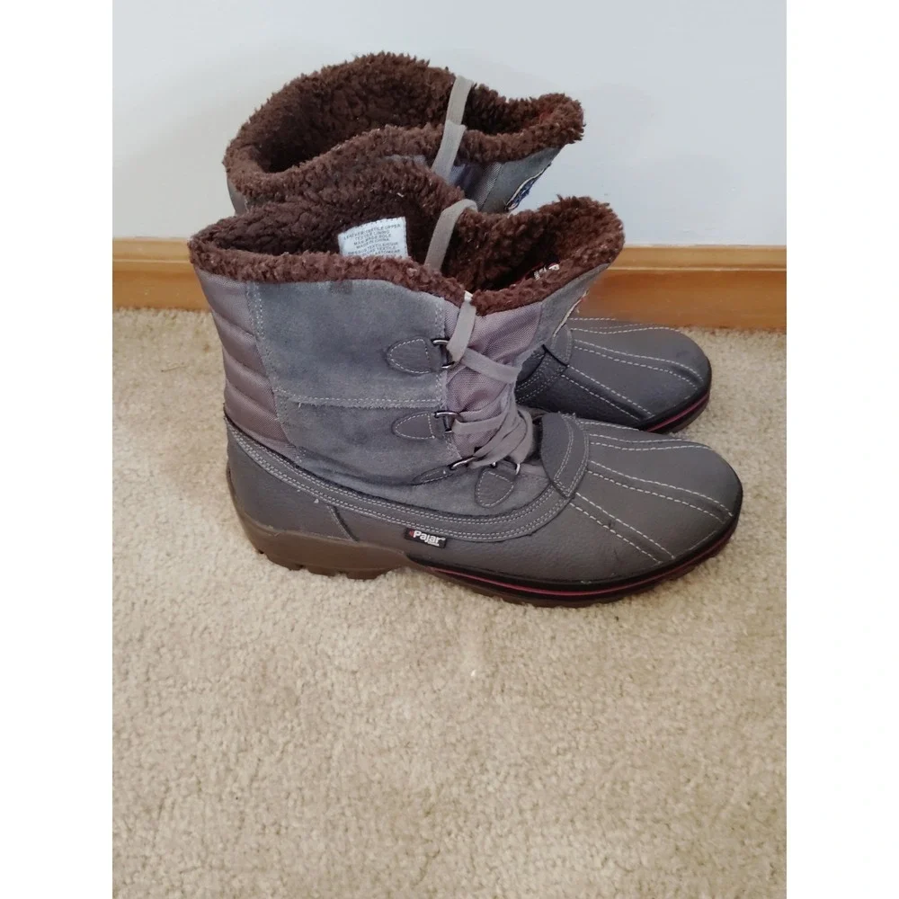 EUC-Pajar Women 10-10.5 Gray Suede Leather Winter Snow Hiking Boot Warm Fur Trim